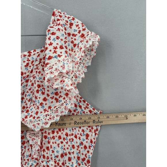 Old Navy 2X Dress Mini Open Back Pockets Ruffles Ditsy Floral Red White NWT - Picture 3 of 8